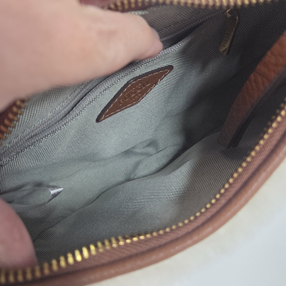 fossil harwell crescent faux shearling shoulder bag boho hobo leather trim nwot - Picture 5 of 12